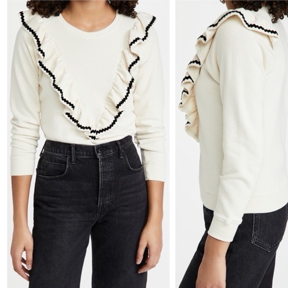 Ruffle Sweatshirt Washed White Cream Top - Picture 1 of 3